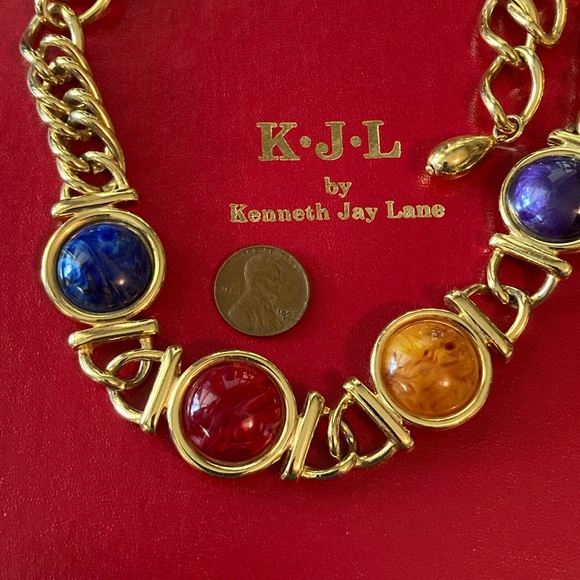 Kenneth Jay Lane Goldtone Multi-Colored Stone Necklace - Picture 2 of 5
